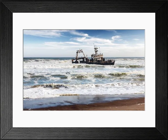 Framed Print : The shipwreck in the Atlantic ocean on Skeleton Coast near Swakopmund in Namibia, Africa. Landscape photography Framed Print : The shipwreck in the Atlantic ocean on Skeleton Coast near Swakopmund in Namibia, Africa. Landscape photography