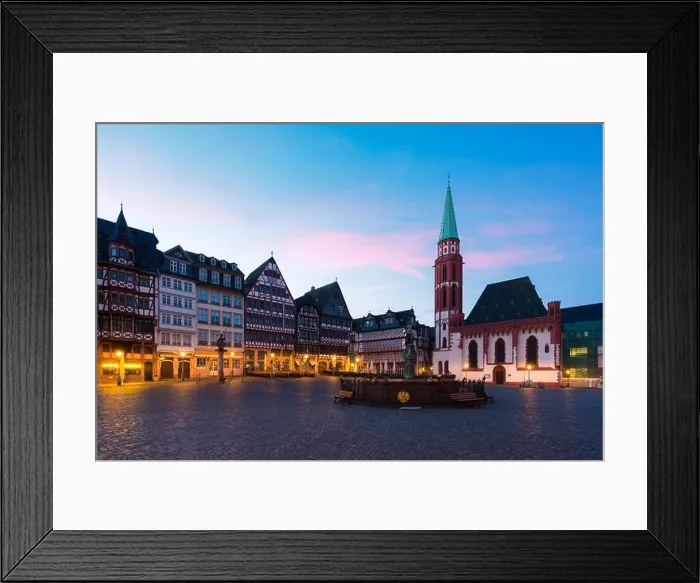 Framed Print : Frankfurt Old town square romerberg with Justitia statue in Frankfurt Germany Framed Print : Frankfurt Old town square romerberg with Justitia statue in Frankfurt Germany