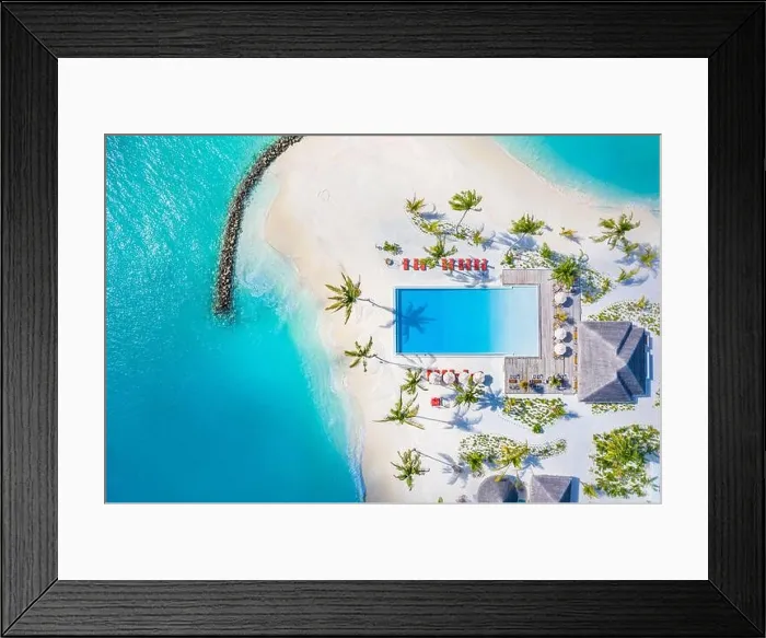 Framed Print : Aerial view of beautiful hotel summer landscape sea shore, coast, azure sea water, sandy beach, palm trees infinity pool, chairs, beds. Luxury resort Framed Print : Aerial view of beautiful hotel summer landscape sea shore, coast, azure sea water, sandy beach, palm trees infinity pool, chairs, beds. Luxury resort