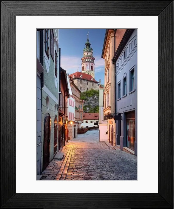 Framed Print : Cesky Krumlov. Cityscape image of downtown Cesky Krumlov with traditional architecture at twilight blue hour Framed Print : Cesky Krumlov. Cityscape image of downtown Cesky Krumlov with traditional architecture at twilight blue hour