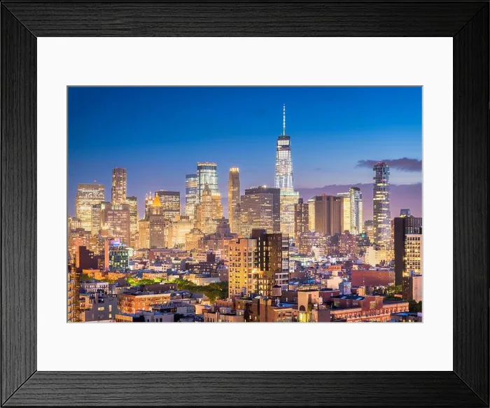 Framed Print : New York, New York, USA Financial district skyline from the Lower East Side at dusk Framed Print : New York, New York, USA Financial district skyline from the Lower East Side at dusk