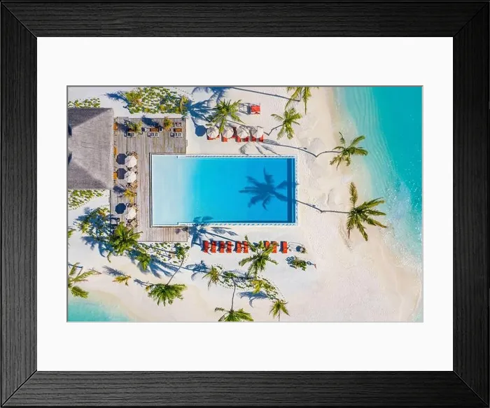 Framed Print : Aerial view of beautiful hotel summer landscape sea shore, coast, azure sea water, sandy beach, palm trees infinity pool, chairs, beds. Luxury resort Framed Print : Aerial view of beautiful hotel summer landscape sea shore, coast, azure sea water, sandy beach, palm trees infinity pool, chairs, beds. Luxury resort