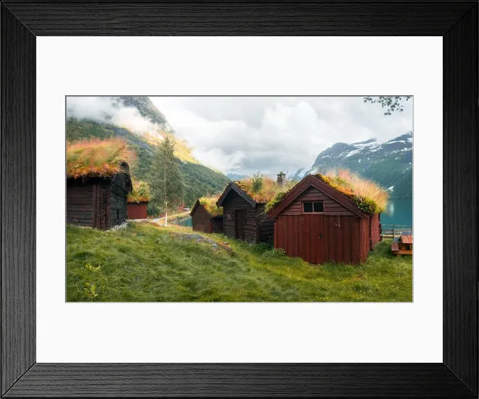 Framed Print : Traditional scandinavian old wooden houses Framed Print : Traditional scandinavian old wooden houses