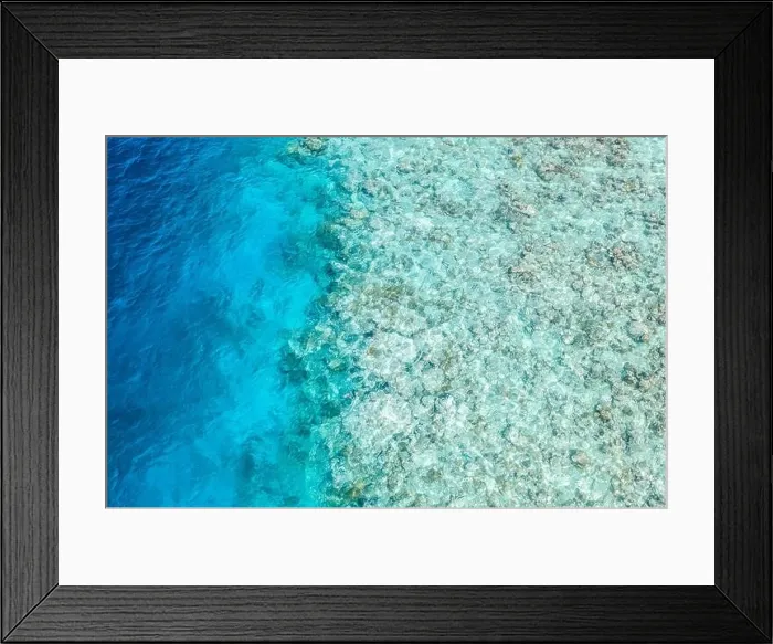 Framed Print : Top view from drone at ocean, azure water and relax blue sea. Vacation and adventure. Turquoise water coral reef texture, shallow and deep ocean Framed Print : Top view from drone at ocean, azure water and relax blue sea. Vacation and adventure. Turquoise water coral reef texture, shallow and deep ocean