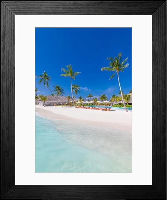 Framed Print : Tropical beach vertical panoramic banner. Amazing summer landscape, palm tree with white sand and calm sea lagoon. Tropical beach paradise vacation Framed Print : Tropical beach vertical panoramic banner. Amazing summer landscape, palm tree with white sand and calm sea lagoon. Tropical beach paradise vacation