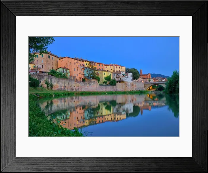 Framed Print : Old city reflection in Tevere river, Umbertide, Italy Framed Print : Old city reflection in Tevere river, Umbertide, Italy