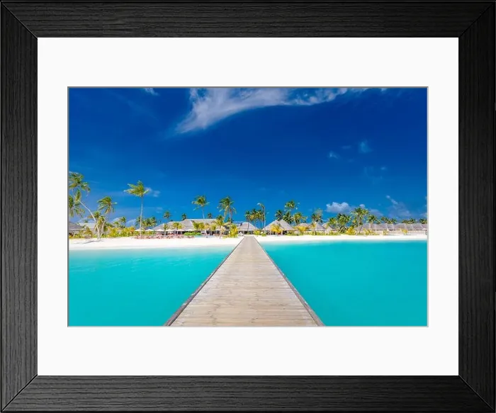 Framed Print : Maldives paradise scenery. Tropical landscape, seascape with long jetty, water villas with amazing sea lagoon beach, tropical nature summer vacation Framed Print : Maldives paradise scenery. Tropical landscape, seascape with long jetty, water villas with amazing sea lagoon beach, tropical nature summer vacation