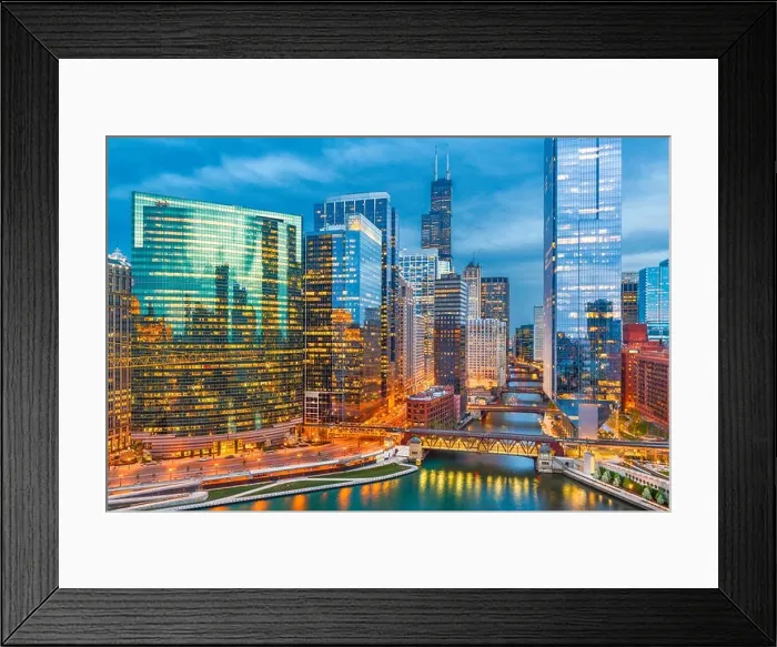 Framed Print : Chicago, Illinois, USA cityscape over the river at twilight Framed Print : Chicago, Illinois, USA cityscape over the river at twilight