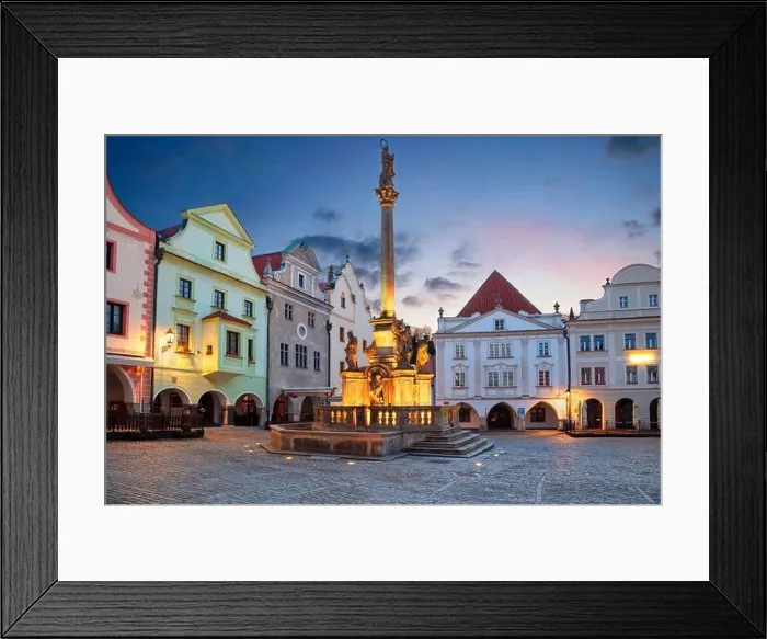 Framed Print : Cesky Krumlov. Cityscape image of main square of Cesky Krumlov with traditional architecture at twilight blue hour Framed Print : Cesky Krumlov. Cityscape image of main square of Cesky Krumlov with traditional architecture at twilight blue hour