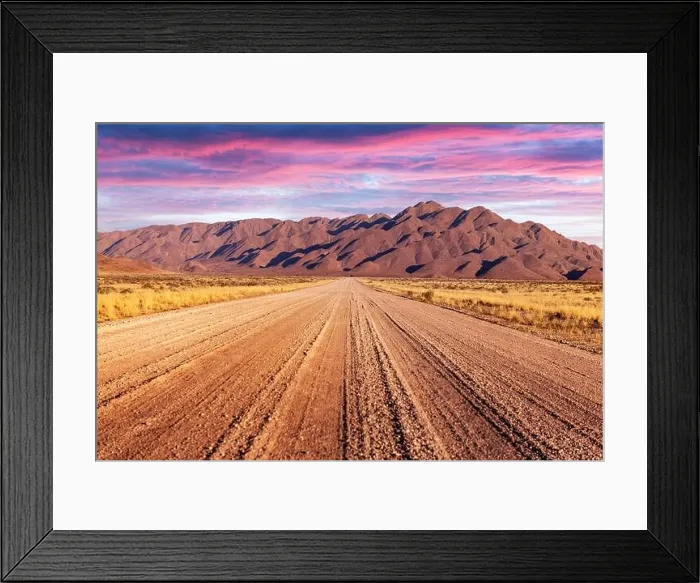 Framed Print : Gravel road and beautiful landscape with sunset sky Framed Print : Gravel road and beautiful landscape with sunset sky