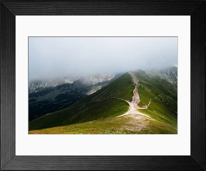 Framed Print : Scenic mountain view with low clouds and beautiful light at summer day in Tatra National Park, Poland Framed Print : Scenic mountain view with low clouds and beautiful light at summer day in Tatra National Park, Poland