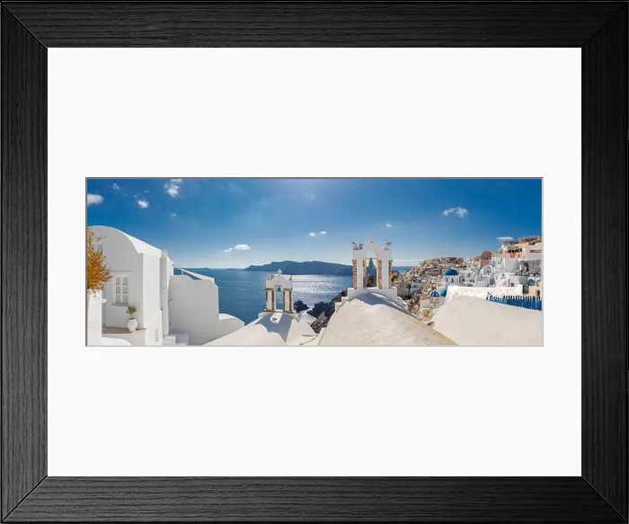 Framed Print : Beautiful Oia town on Santorini island, Greece. Traditional white architecture amazing panoramic landscape. Perfect summer vacation travel destination Framed Print : Beautiful Oia town on Santorini island, Greece. Traditional white architecture amazing panoramic landscape. Perfect summer vacation travel destination