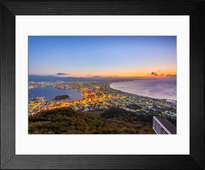 Framed Print : Hakodate, Hokkaido, Japan city skyline from Mt. Hakodate at dawn Framed Print : Hakodate, Hokkaido, Japan city skyline from Mt. Hakodate at dawn