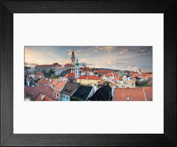 Framed Print : Cesky Krumlov. Panoramic aerial cityscape image of Cesky Krumlov, Czech Republic during spring sunset Framed Print : Cesky Krumlov. Panoramic aerial cityscape image of Cesky Krumlov, Czech Republic during spring sunset