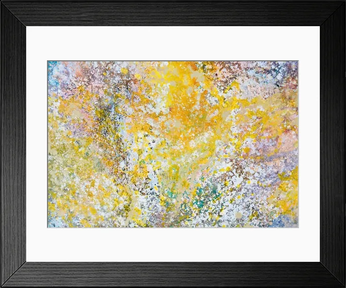 Framed Print : Abstract artwork. Yellow color splashes