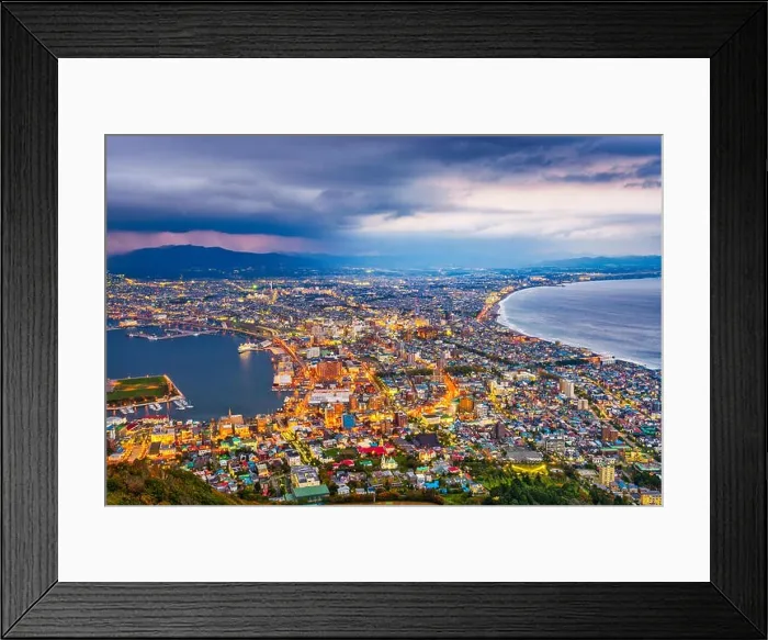 Framed Print : Hakodate, Hokkaido, Japan city skyline from Mt. Hakodate at dawn Framed Print : Hakodate, Hokkaido, Japan city skyline from Mt. Hakodate at dawn