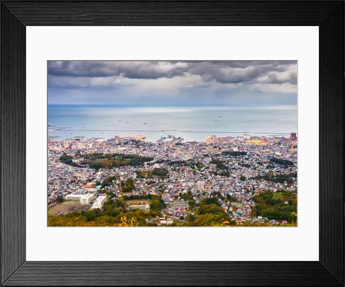 Framed Print : Otaru, Hokkaido, Japan town cityscape over Ishikari Bay Framed Print : Otaru, Hokkaido, Japan town cityscape over Ishikari Bay