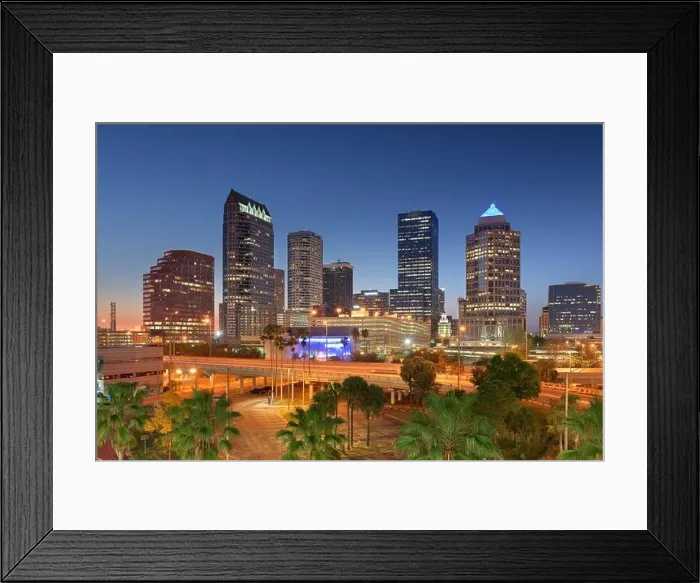 Framed Print : Tampa, Florida, USA downtown city skyline over roads and highways at dusk Framed Print : Tampa, Florida, USA downtown city skyline over roads and highways at dusk