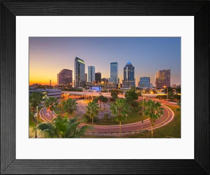 Framed Print : Tampa, Florida, USA downtown city skyline over roads and highways at dusk Framed Print : Tampa, Florida, USA downtown city skyline over roads and highways at dusk