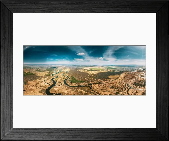Framed Print : Aerial View Curved River In Early Spring Landscape. Top View Of Beautiful European Nature From High Attitude. Drone View. Bird's Eye View. Little Framed Print : Aerial View Curved River In Early Spring Landscape. Top View Of Beautiful European Nature From High Attitude. Drone View. Bird's Eye View. Little