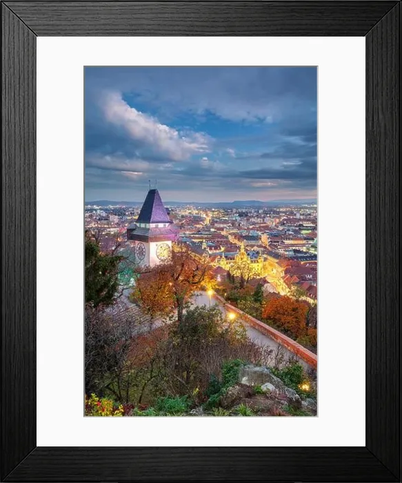 Framed Print : Graz, Austria. Cityscape image of the Graz, Austria with the Clock Tower at beautiful autumn sunset Framed Print : Graz, Austria. Cityscape image of the Graz, Austria with the Clock Tower at beautiful autumn sunset