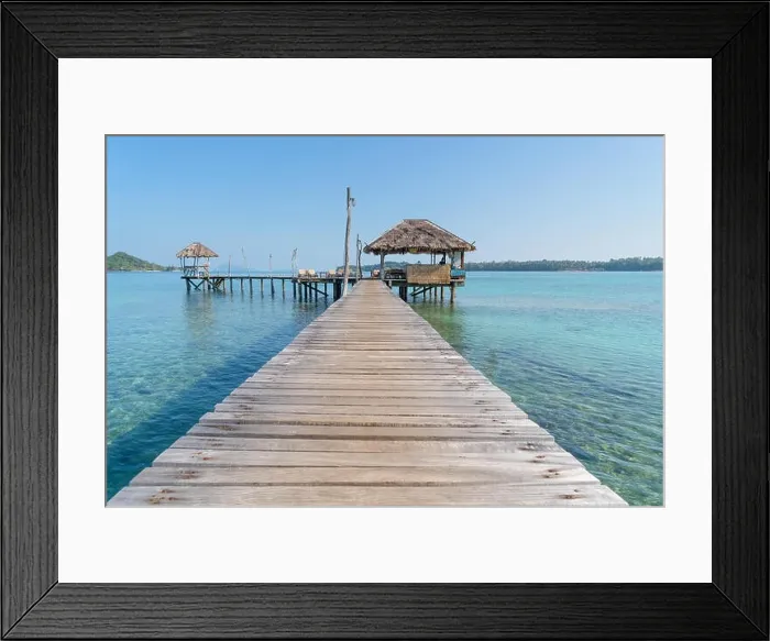 Framed Print : Wooden pier with boat in Phuket, Thailand. Summer, Travel, Vacation and Holiday concept Framed Print : Wooden pier with boat in Phuket, Thailand. Summer, Travel, Vacation and Holiday concept