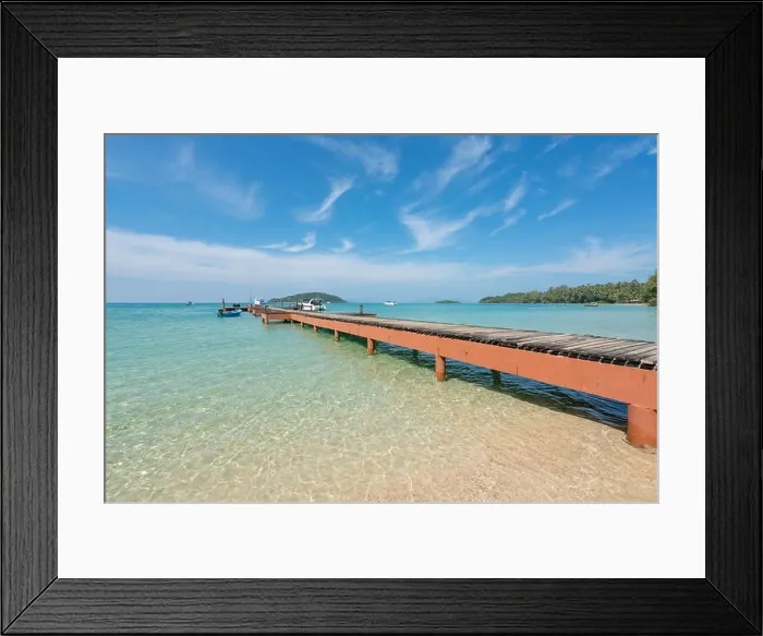 Framed Print : Wooden pier with boat in Phuket, Thailand. Summer, Travel, Vacation and Holiday concept Framed Print : Wooden pier with boat in Phuket, Thailand. Summer, Travel, Vacation and Holiday concept