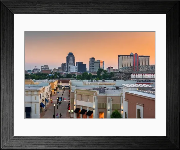 Framed Print : Shreveport, Louisiana, USA downtown city skyline and shopping areas at dusk Framed Print : Shreveport, Louisiana, USA downtown city skyline and shopping areas at dusk