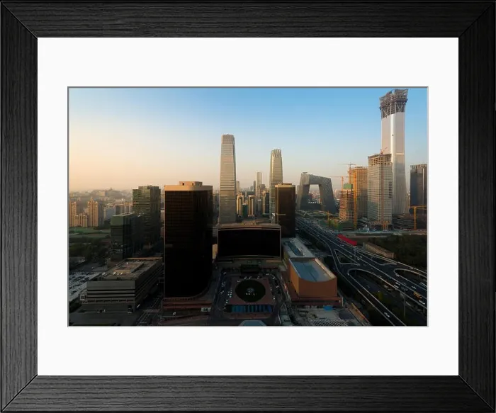 Framed Print : Beijing cityscape at dusk. Landscape of Beijing business building in China. Modern high building in business district area at morning Framed Print : Beijing cityscape at dusk. Landscape of Beijing business building in China. Modern high building in business district area at morning