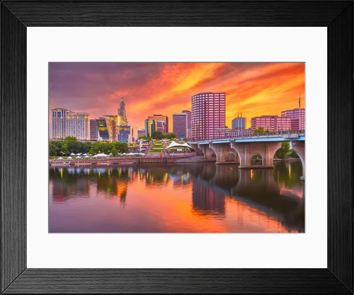 Framed Print : Hartford, Connecticut, USA downtown skyline on the river at dusk Framed Print : Hartford, Connecticut, USA downtown skyline on the river at dusk