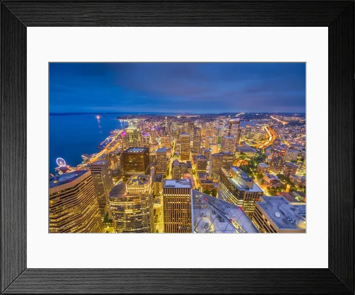 Framed Print : Seattle, Washington, USA aerial downtown skyline at twilight Framed Print : Seattle, Washington, USA aerial downtown skyline at twilight