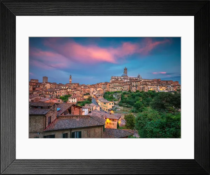 Framed Print : Siena. Cityscape aerial image of medieval city of Siena, Italy during sunset Framed Print : Siena. Cityscape aerial image of medieval city of Siena, Italy during sunset