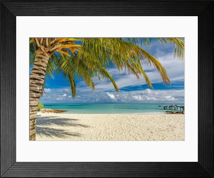 Framed Print : Tropical beach background as summer landscape with beach swing or hammock and white sand and calm sea for beach banner. Perfect beach scene vacation Framed Print : Tropical beach background as summer landscape with beach swing or hammock and white sand and calm sea for beach banner. Perfect beach scene vacation