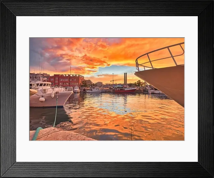 Framed Print : Fishing boats in Monopoli city bay at sunset with cloudy sky background, southern Italy, Europe Framed Print : Fishing boats in Monopoli city bay at sunset with cloudy sky background, southern Italy, Europe