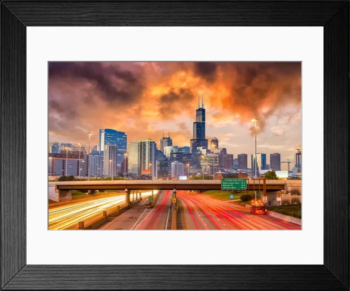 Framed Print : Chicago, Illinois, USA downtown skyline over highways at twilight Framed Print : Chicago, Illinois, USA downtown skyline over highways at twilight