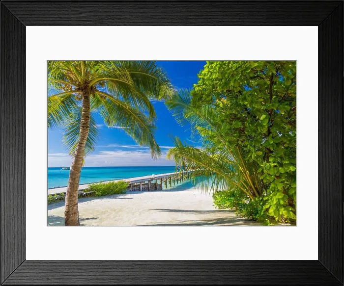 Framed Print : Perfect tropical beach and tranquil landscape, palm trees and soft white sand Framed Print : Perfect tropical beach and tranquil landscape, palm trees and soft white sand