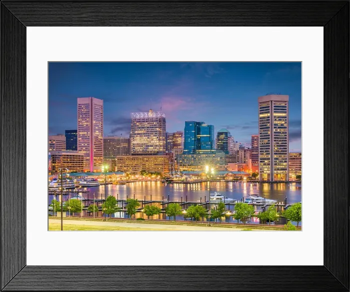 Framed Print : Baltimore, Maryland, USA Skyline on the Inner Harbor at dusk Framed Print : Baltimore, Maryland, USA Skyline on the Inner Harbor at dusk