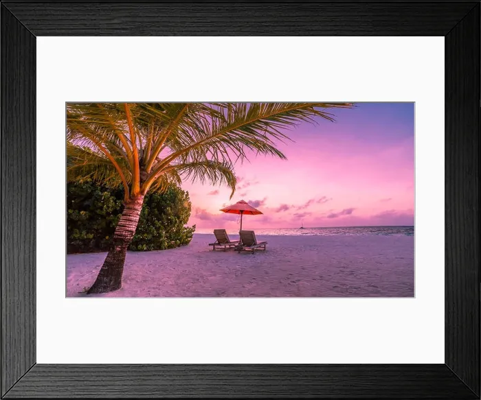 Framed Print : Beautiful beach. Chairs on the sandy beach near the sea. Summer holiday and vacation concept for tourism. Inspirational tropical landscape Framed Print : Beautiful beach. Chairs on the sandy beach near the sea. Summer holiday and vacation concept for tourism. Inspirational tropical landscape