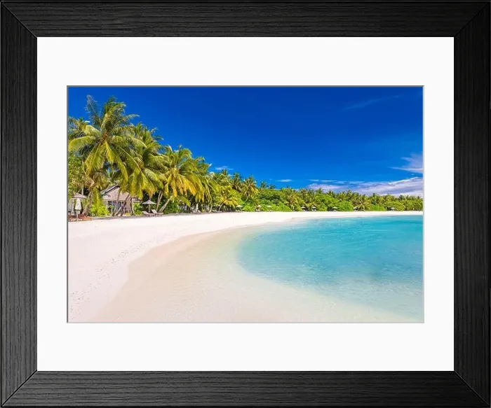 Framed Print : Beautiful beach and tropical sea. Wonderful beach nature, Maldives scenery, perfect view of exotic landscape, white sand and blue sky. Luxury resort Framed Print : Beautiful beach and tropical sea. Wonderful beach nature, Maldives scenery, perfect view of exotic landscape, white sand and blue sky. Luxury resort
