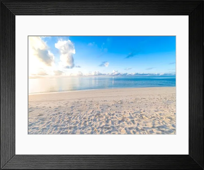 Framed Print : Tranquil tropical beach, empty sand with sea view Framed Print : Tranquil tropical beach, empty sand with sea view