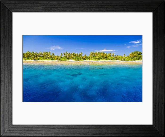 Framed Print : Perfect tropical island and coral reef in Maldives. Tropical blue turquoise sea, palm trees and white sand background. Luxury vacation holiday banner Framed Print : Perfect tropical island and coral reef in Maldives. Tropical blue turquoise sea, palm trees and white sand background. Luxury vacation holiday banner