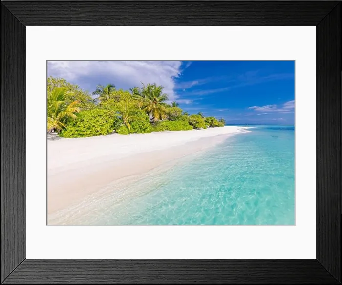 Framed Print : Beautiful beach and tropical sea. Wonderful beach nature, Maldives scenery, perfect view of exotic landscape, white sand and blue sky. Luxury resort Framed Print : Beautiful beach and tropical sea. Wonderful beach nature, Maldives scenery, perfect view of exotic landscape, white sand and blue sky. Luxury resort