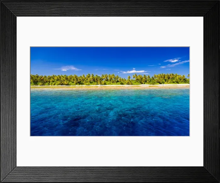 Framed Print : Perfect tropical island and coral reef in Maldives. Tropical blue turquoise sea, palm trees and white sand background. Luxury vacation holiday banner Framed Print : Perfect tropical island and coral reef in Maldives. Tropical blue turquoise sea, palm trees and white sand background. Luxury vacation holiday banner