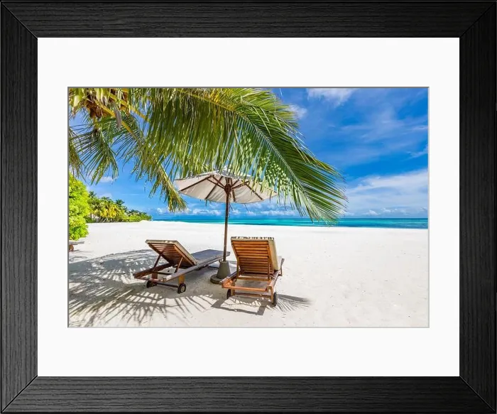 Framed Print : Beautiful tropical beach banner. White sand and coco palms travel tourism panorama background concept. Amazing beach landscape. Luxury island resort Framed Print : Beautiful tropical beach banner. White sand and coco palms travel tourism panorama background concept. Amazing beach landscape. Luxury island resort