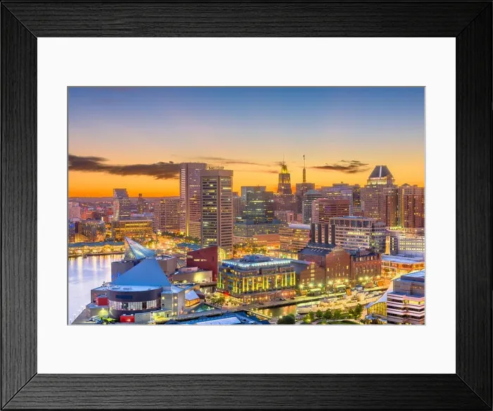 Framed Print : Baltimore, Maryland, USA skyline of the Inner Harbor at twilight Framed Print : Baltimore, Maryland, USA skyline of the Inner Harbor at twilight
