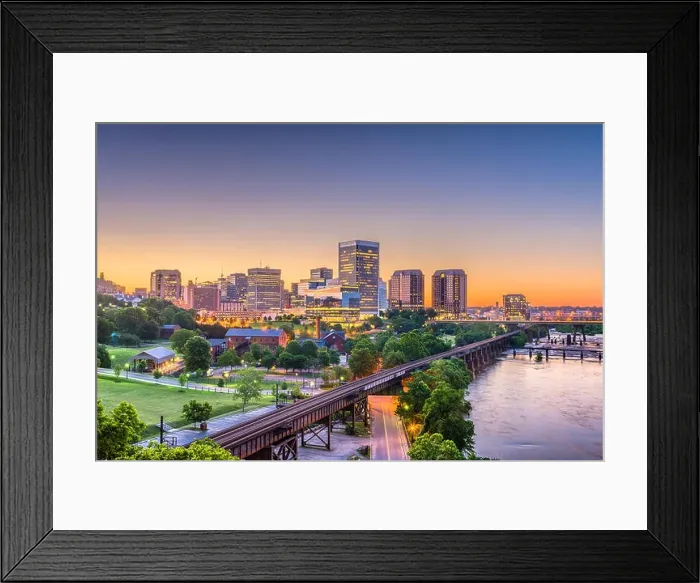 Framed Print : Richmond, Virginia, USA downtown skyline on the river at twilight Framed Print : Richmond, Virginia, USA downtown skyline on the river at twilight