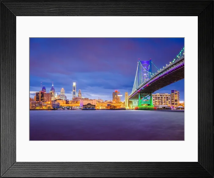 Framed Print : Philadelphia, Pennsylvania, USA skyline on the Delaware river with Ben Franklin Bridge at night Framed Print : Philadelphia, Pennsylvania, USA skyline on the Delaware river with Ben Franklin Bridge at night