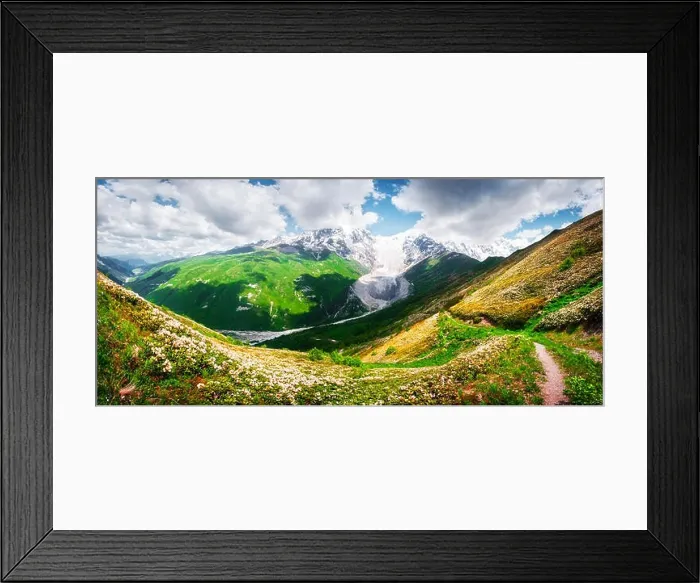 Framed Print : Panorama of summer Caucasus Mountains Framed Print : Panorama of summer Caucasus Mountains