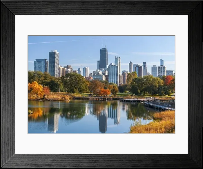 Framed Print : Chicago, Illinois, USA with Lincoln Park and the city skyline during early autumn Framed Print : Chicago, Illinois, USA with Lincoln Park and the city skyline during early autumn
