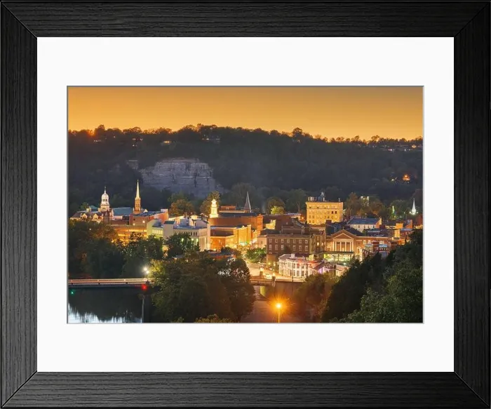 Framed Print : Frankfort, Kentucky, USA town skyline on the Kentucky River at dusk Framed Print : Frankfort, Kentucky, USA town skyline on the Kentucky River at dusk